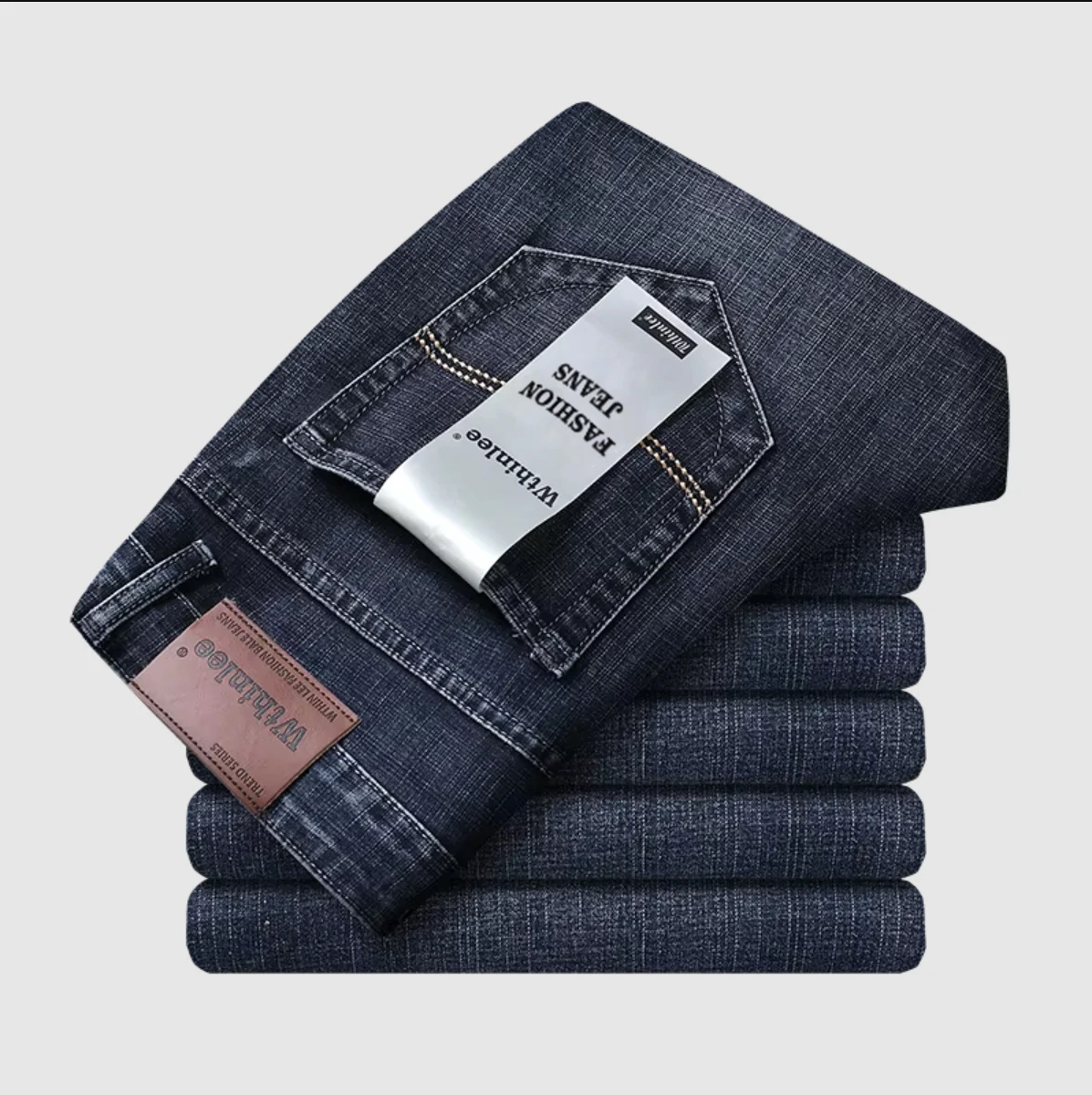 Wthinlee New Business Men's Jeans Casual Straight Stretch Fashion Classic Blue Black Work Denim Pant Trousers Male Clothing - Image 2