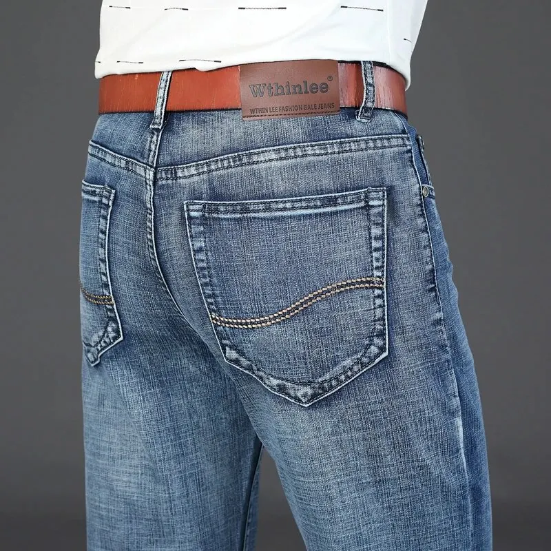 Wthinlee New Business Men's Jeans Casual Straight Stretch Fashion Classic Blue Black Work Denim Pant Trousers Male Clothing - Image 6