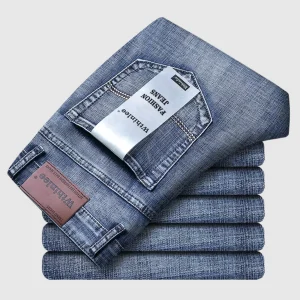 Wthinlee New Business Men's Jeans Casual Straight Stretch Fashion Classic Blue Black Work Denim Pant Trousers Male Clothing